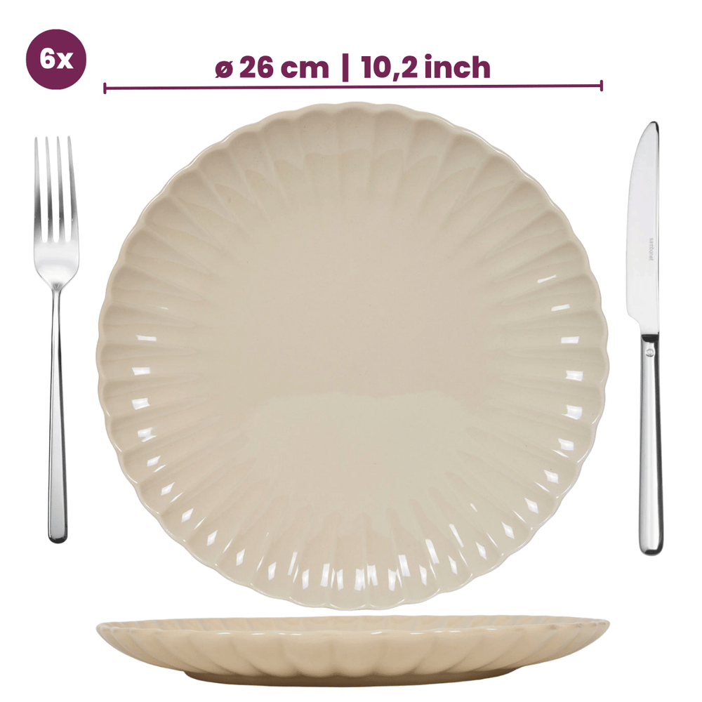 Cookinglife Juego de vajilla Cardida Beige 18 piezas / 6 personas - 6 platos para cena, 6 platos para desayuno y 6 tazones