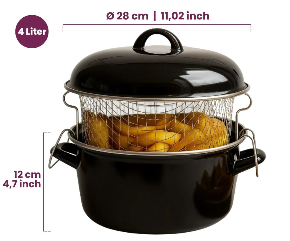 Sartén para buñuelos Cookinglife - Freidora - Olla para asar - Esmalte - con cesta - ø 24 cm / 4 litros - recubrimiento esmaltado antiadherente