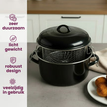 Sartén para buñuelos Cookinglife - Freidora - Olla para asar - Esmalte - con cesta - ø 24 cm / 4 litros - recubrimiento esmaltado antiadherente
