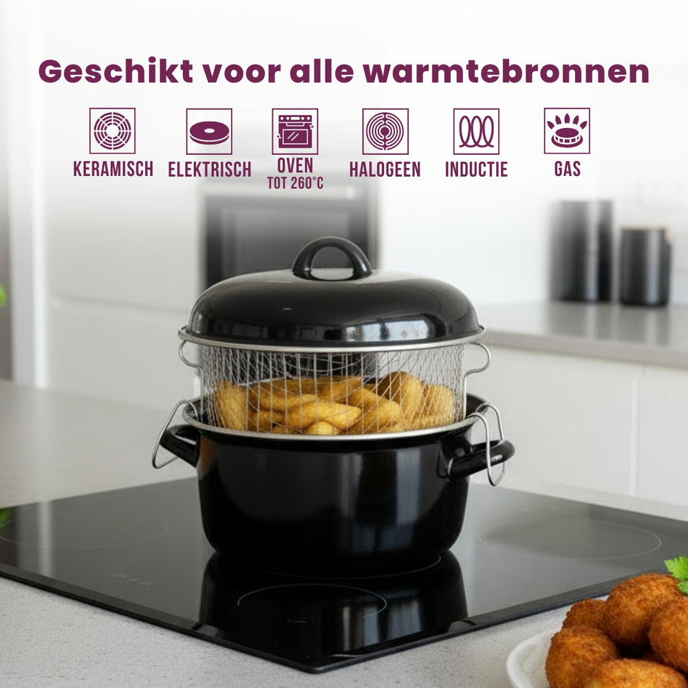 Sartén para buñuelos Cookinglife - Freidora - Olla para asar - Esmalte - con cesta - ø 24 cm / 4 litros - recubrimiento esmaltado antiadherente