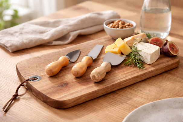 Cookinglife Set de cuchillos para queso 4 piezas - Acero inoxidable - Tabla de quesos - Para cortar y servir quesos