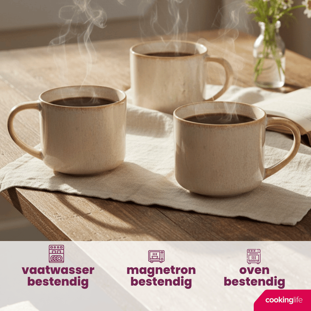 Tazas de Café Serene Arena 330 ml Cookinglife - Cerámica - 4 piezas