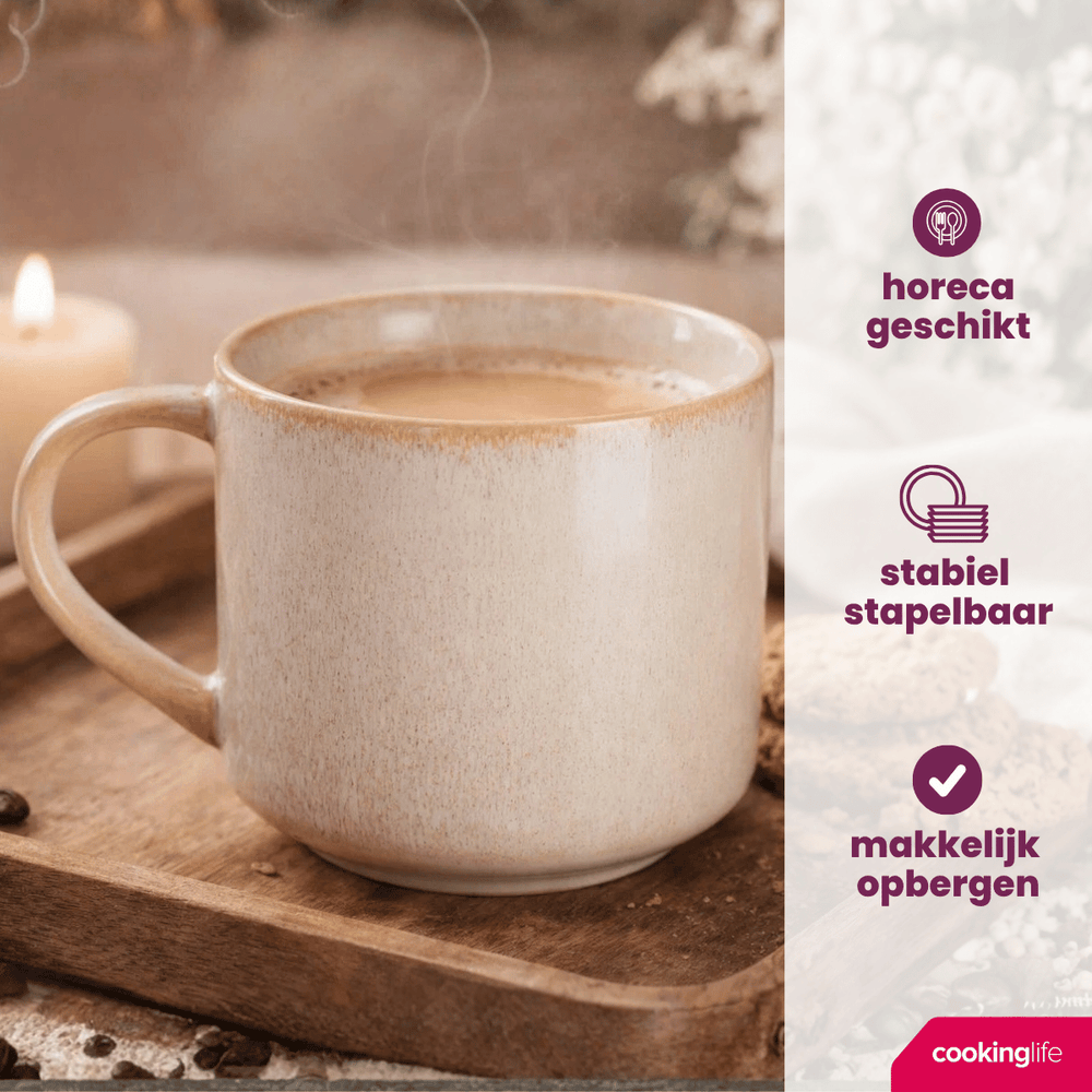 Tazas de Café Serene Arena 330 ml Cookinglife - Cerámica - 4 piezas