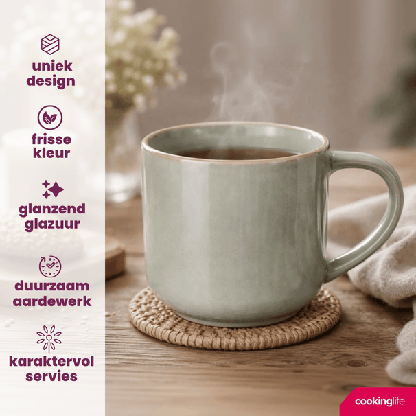 Tazas de Café Serene Green 330 ml Cookinglife - Cerámica - 4 piezas