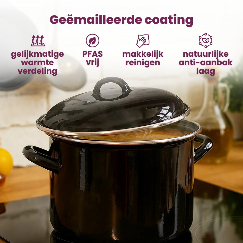Olla para sopa Cookinglife - Esmalte - Negra - ø 24 cm / 8 litros - capa antiadherente esmaltada