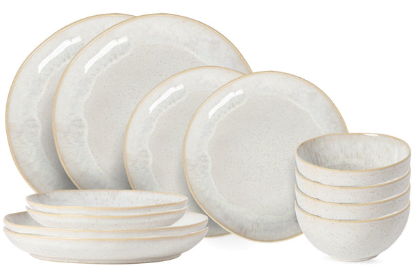 Costa Nova Juego de vajilla Casafina Eivissa Sand Beige 12 piezas / 4 personas - 4 platos llanos, 4 platos de postre & 4 cuencos