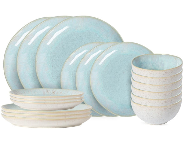 Costa Nova Juego de vajilla Casafina Eivissa Sea Blue 18 piezas / 6 personas - 6 platos de cena, 6 platos de desayuno & 6 cuencos