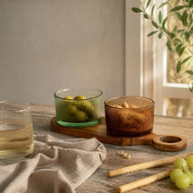 Cosy & Trendy Tabla de Aperitivos con Cuencos de Vidrio Soluna 3 piezas - Madera de Acacia - 27.5 x 10 cm