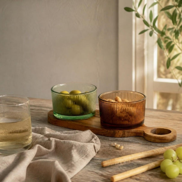 Cosy & Trendy Tabla de Aperitivos con Cuencos de Vidrio Soluna 3 piezas - Madera de Acacia - 27.5 x 10 cm