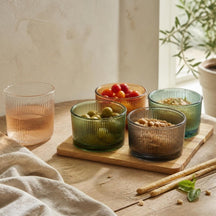 Cosy & Trendy Tabla de Aperitivos con Cuencos de Vidrio Soluna 5 piezas - Madera de Acacia - 20 x 20 cm