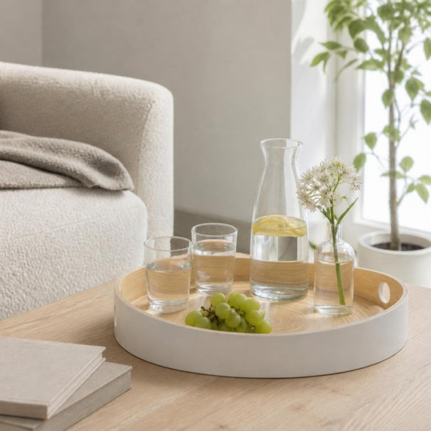 Cosy & Trendy Bandeja Redonda - Blanca / Bambú - ø 32.5 cm