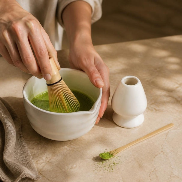Cosy & Trendy Set de Matcha - Porcelana & Bambú - 4 piezas