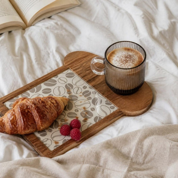 Cosy & Trendy Tabla de desayuno con vaso de café - Madera de acacia - 24.5 x 22.5 cm