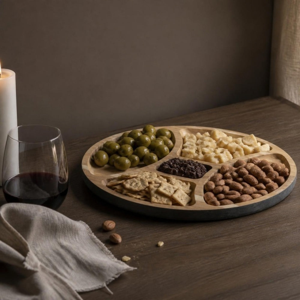 Cosy & Trendy Tabla de Servir de Madera / Tabla de Aperitivos con 4 Compartimentos - Madera de Acacia - ø 29.5 cm