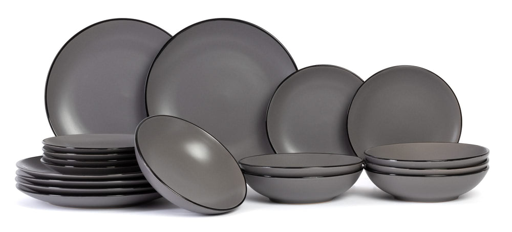 Set de vajilla Cosy & Trendy Speckle - Gris 18 piezas / 6 personas - 6 platos llanos, 6 platos hondos y 6 platos de desayuno