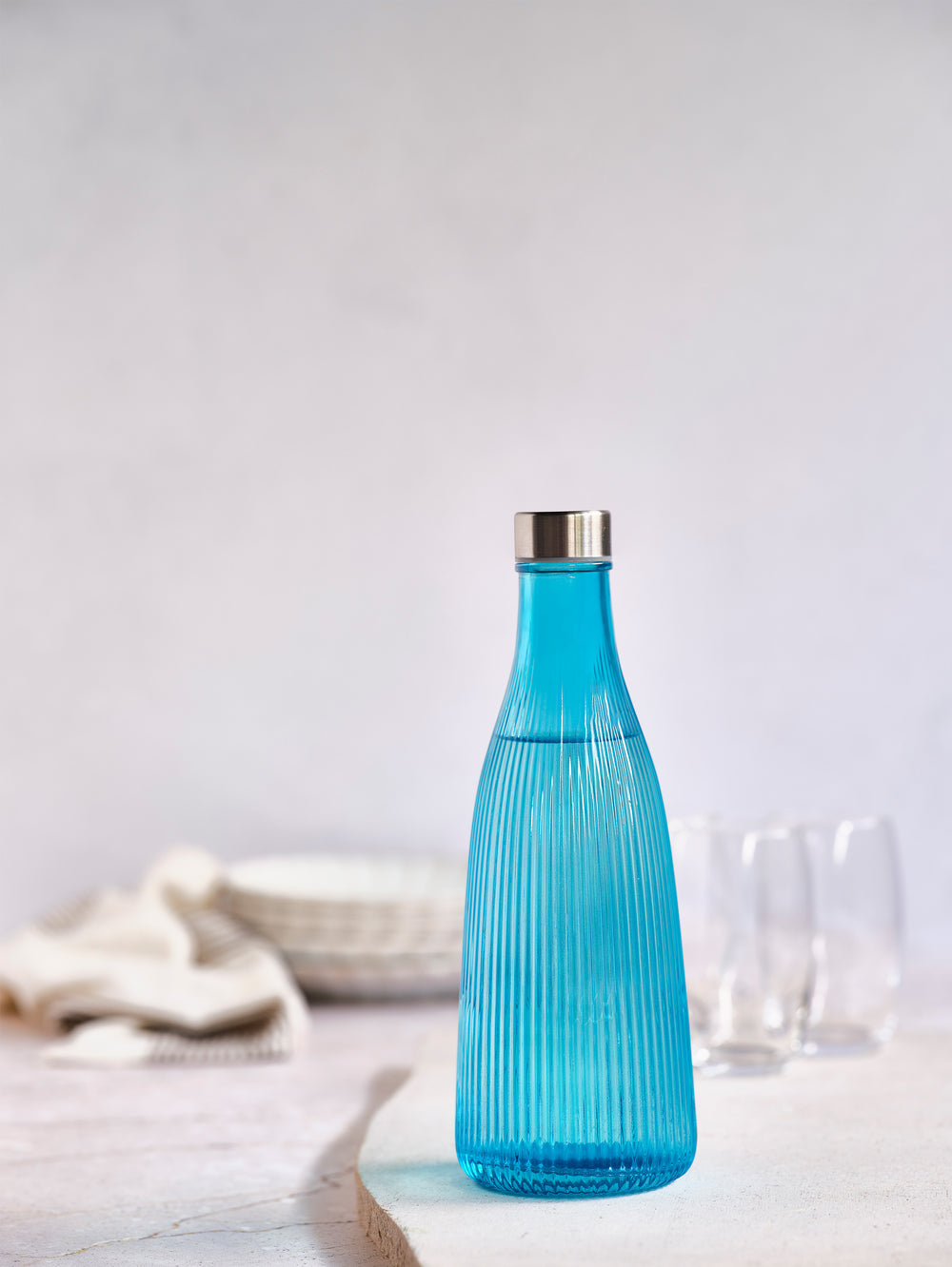 Cosy & Trendy Jarra / Jarra de agua Atla - con tapa de acero inoxidable - Vidrio - Azul Azure - 1 litro