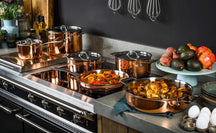 DUCQ Pannenset - Cacerola ø 18, 20, 20 cm & Sartén ø 16 cm + Tapa - Inducción - Cobre - 4 Piezas