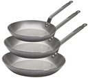 De Buyer Set de Sartenes Lyonnaise Carbone Plus 3 piezas - Acero al carbono - ø 20, 24 & 28 cm - sin revestimiento antiadherente