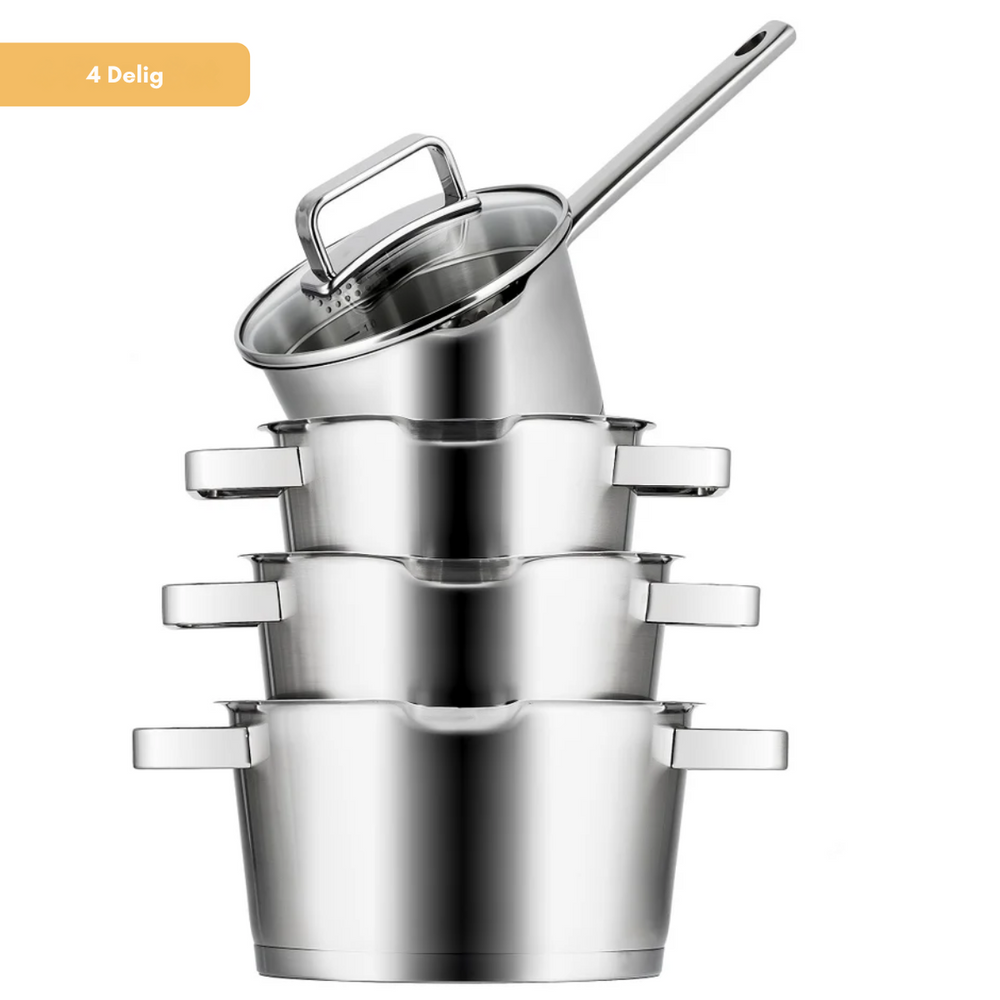 Sola Set de ollas Diamond 4 piezas acero inoxidable - apto para extracción de aire - Olla ø 16, 18, 20 cm y cazo ø 16 cm - apto para todas las fuentes de calor