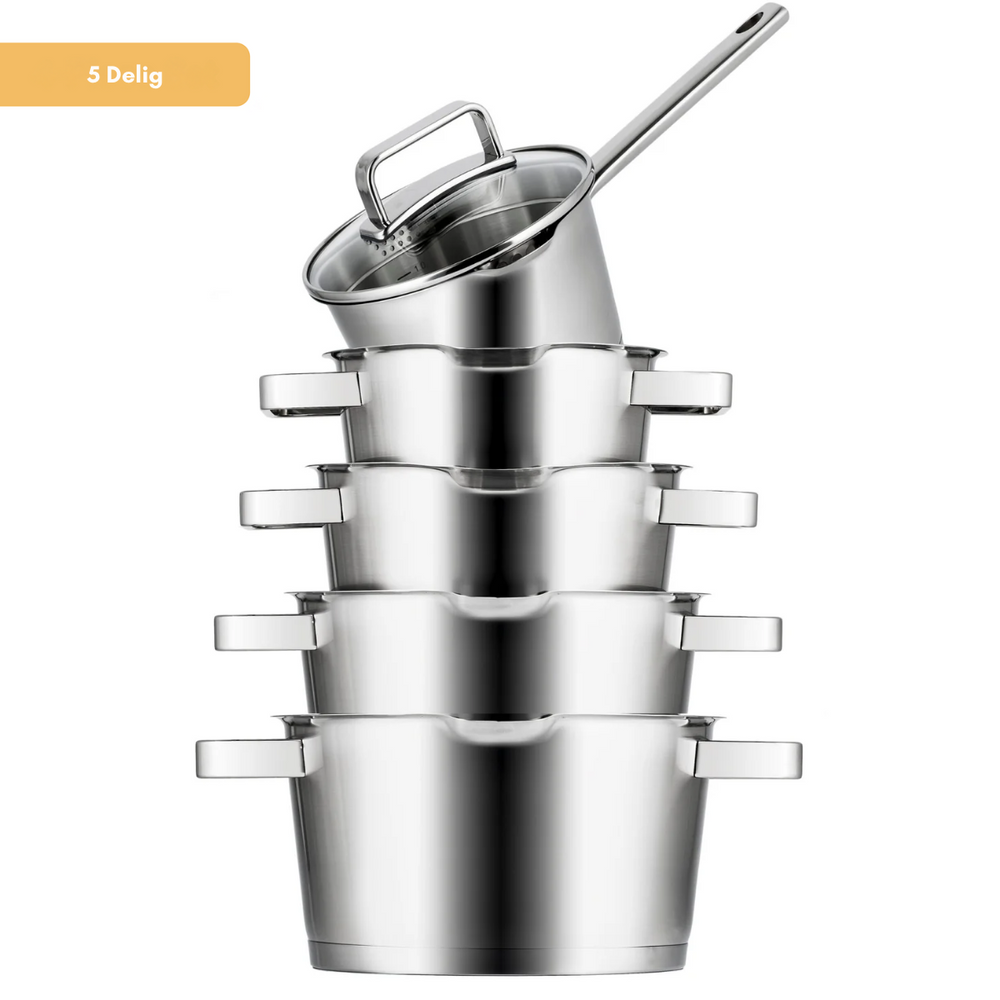 Set de ollas Sola Diamond 5 piezas Acero inoxidable - Compatible con extracción de humos - Ollas ø 16, 18, 20, 24 cm y cazo ø 16 cm - apto para todas las fuentes de calor