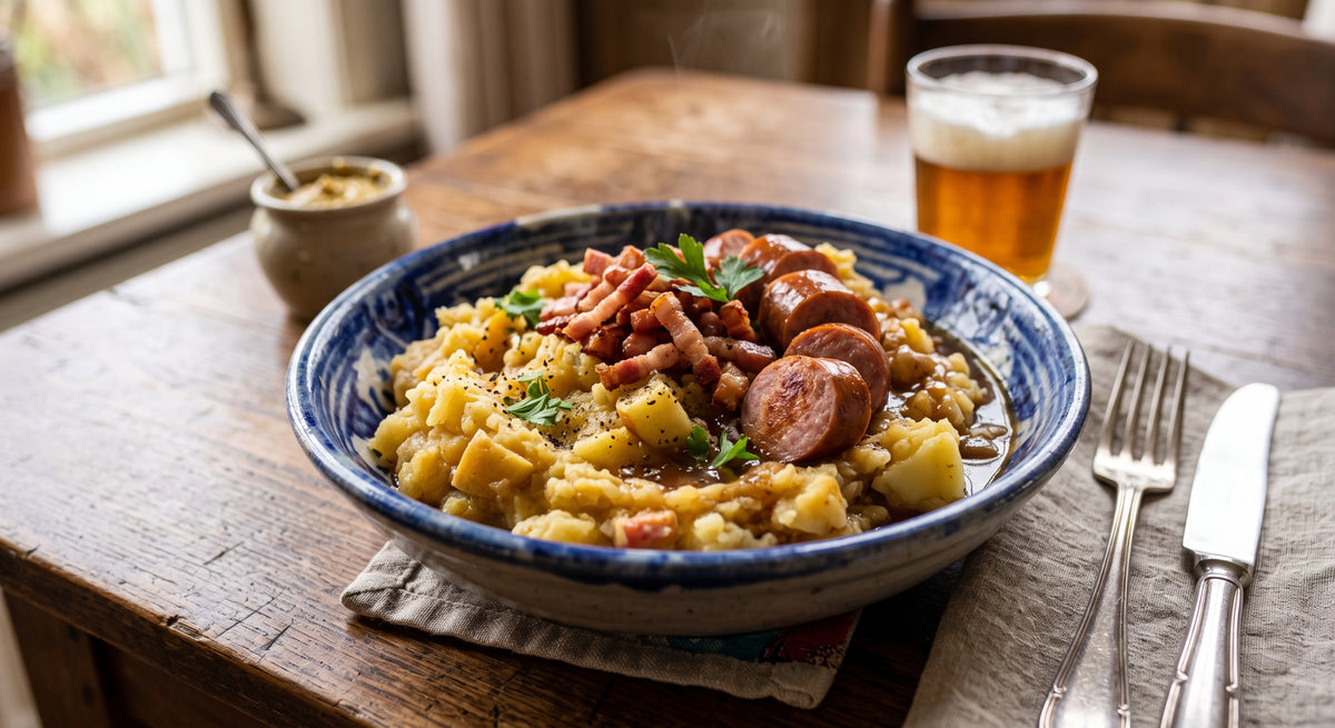 Stampot de patata y manzana con tocino, como lo hacía la abuela