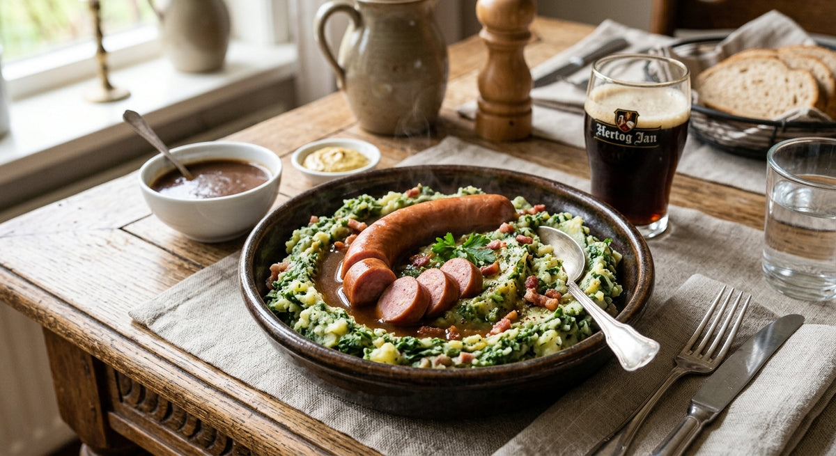 Comida reconfortante al estilo holandés: contundente, sabrosa y lista para la mesa.