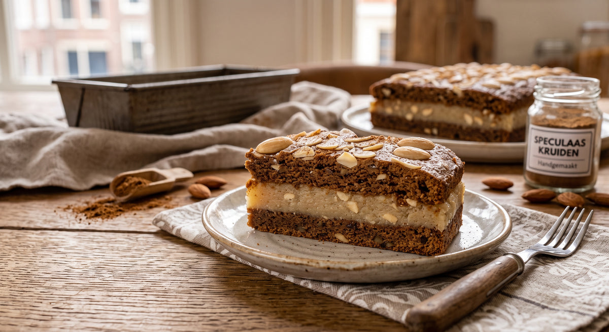 Speculaas crujiente con un núcleo suave y dulce de pasta de almendras