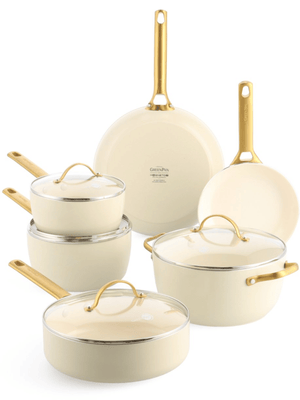 GreenPan Set de Ollas Padova Reserve Crema Blanca 6 piezas - Recubrimiento antiadherente cerámico - Olla ø 24 cm, Cazo ø 18, 20 cm, Sartén ø 20, 28 cm y Sartén para saltear ø 24 cm