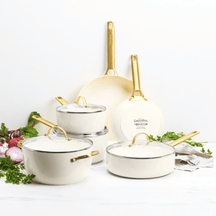 GreenPan Set de Ollas Padova Reserve Crema Blanca 6 piezas - Recubrimiento antiadherente cerámico - Olla ø 24 cm, Cazo ø 18, 20 cm, Sartén ø 20, 28 cm y Sartén para saltear ø 24 cm