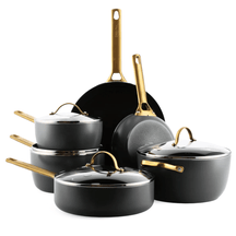 GreenPan Set de Ollas Padova Reserve Negra 6 piezas - Recubrimiento antiadherente cerámico - Olla ø 24 cm, Cazo ø 18, 20 cm, Sartén ø 20, 28 cm y Sartén para saltear ø 24 cm
