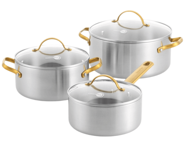 GreenPan Set de Ollas Padova Reserve 3 piezas - Triply - Olla ø 20, 24 cm y Cazo ø 18 cm