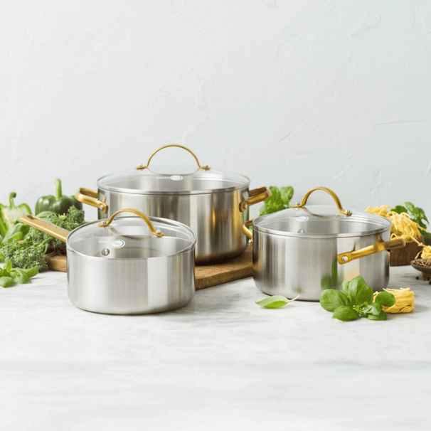 GreenPan Set de Ollas Padova Reserve 3 piezas - Triply - Olla ø 20, 24 cm y Cazo ø 18 cm