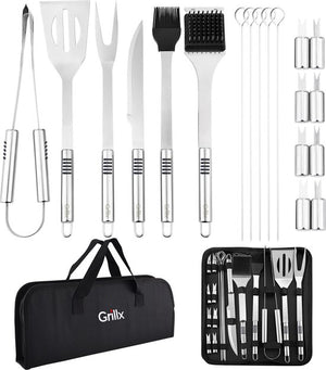 GrillX BBQ Accesorios Set de herramientas - Pinzas para BBQ, espátula, tenedor, cepillo - Set completo de herramientas para barbacoa
