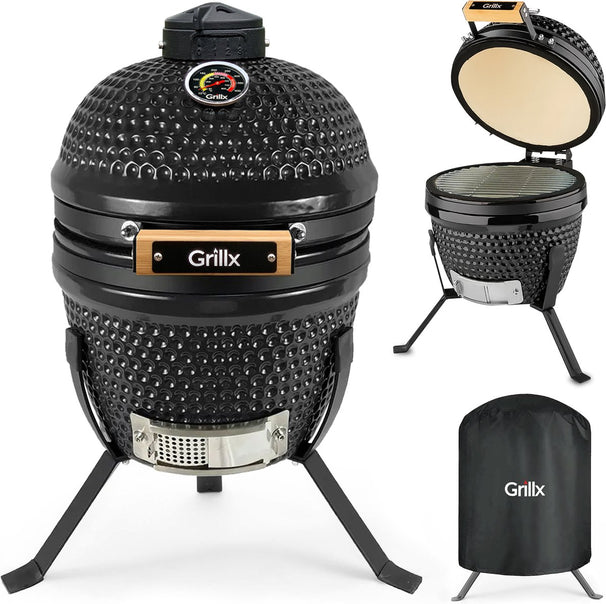 GrillX Kamado Barbecue - 13 Inch - Inclusivo Funda - Barbacoa Egg - Barbacoa de Carbón - Negro - Ø 27 cm