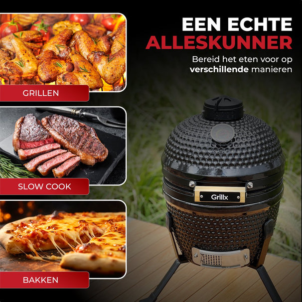 GrillX Kamado Barbecue - 13 Inch - Inclusivo Funda - Barbacoa Egg - Barbacoa de Carbón - Negro - Ø 27 cm