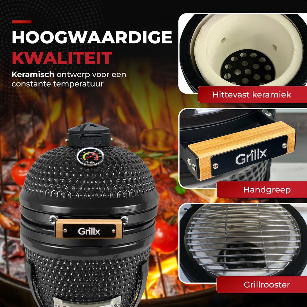 GrillX Kamado Barbecue - 13 Inch - Inclusivo Funda - Barbacoa Egg - Barbacoa de Carbón - Negro - Ø 27 cm