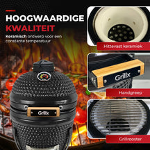 GrillX Kamado Barbecue - 13 Inch - Inclusivo Funda - Barbacoa Egg - Barbacoa de Carbón - Negro - Ø 27 cm