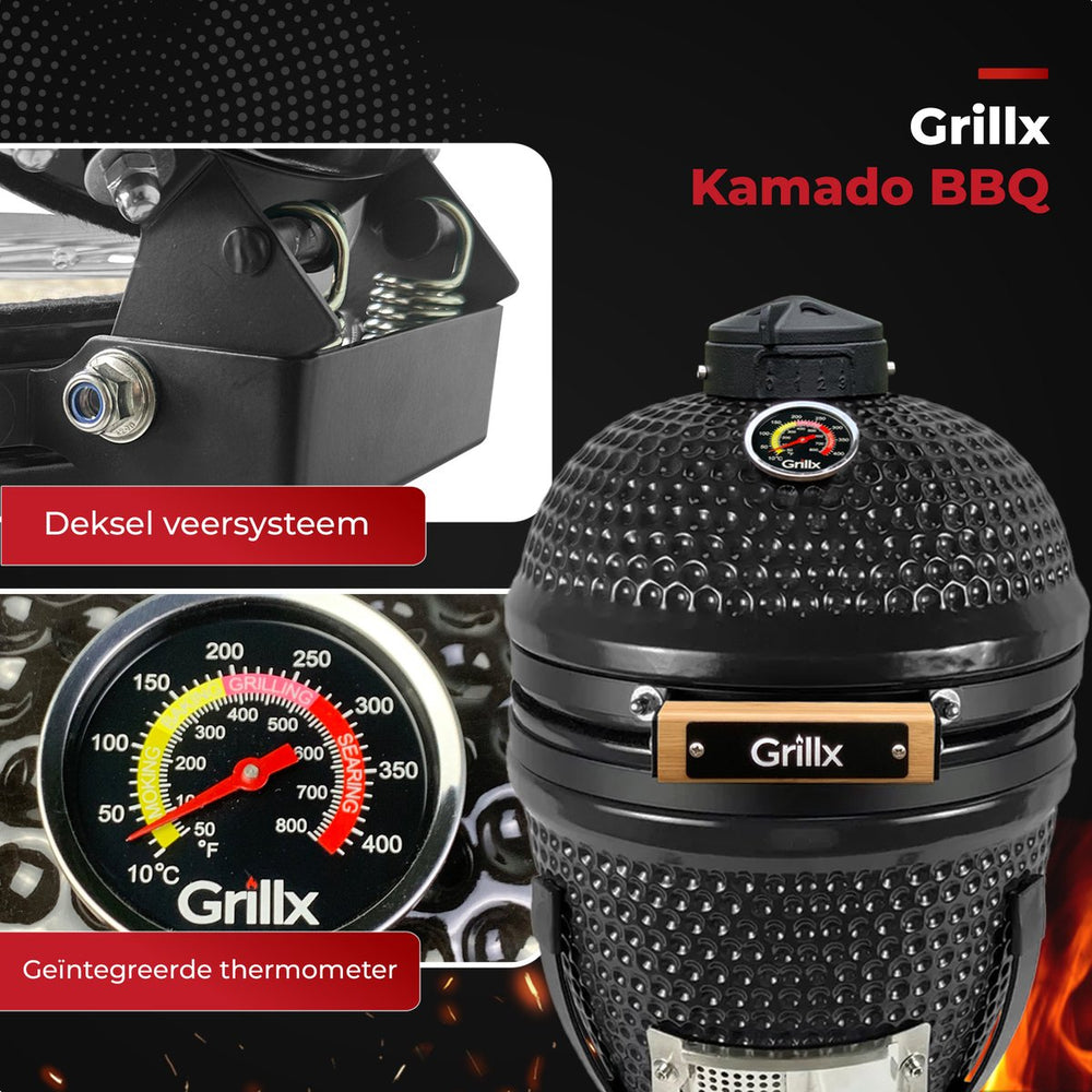 GrillX Kamado Barbecue - 13 Inch - Inclusivo Funda - Barbacoa Egg - Barbacoa de Carbón - Negro - Ø 27 cm