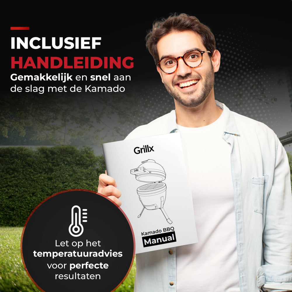 GrillX Kamado Barbecue - 13 Inch - Inclusivo Funda - Barbacoa Egg - Barbacoa de Carbón - Negro - Ø 27 cm