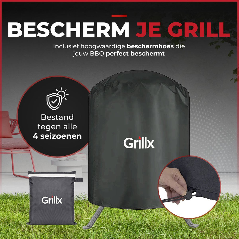 GrillX Kamado Barbecue - 13 Inch - Inclusivo Funda - Barbacoa Egg - Barbacoa de Carbón - Negro - Ø 27 cm