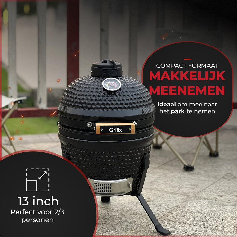 GrillX Kamado Barbecue - 13 Inch - Inclusivo Funda - Barbacoa Egg - Barbacoa de Carbón - Negro - Ø 27 cm