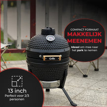 GrillX Kamado Barbecue - 13 Inch - Inclusivo Funda - Barbacoa Egg - Barbacoa de Carbón - Negro - Ø 27 cm