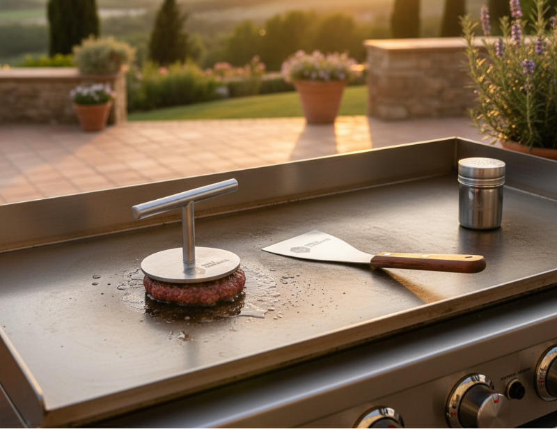 Cookinglife Grill Kit para Smashburger / Prensa para Smashburger, espátula para BBQ y salero para condimentos