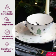 Cookinglife Juego de vajilla - Vajilla de Navidad - Cerámica - Verde 18 piezas / 6 personas - 6 platos de cena, 6 platos de desayuno & 6 cuencos