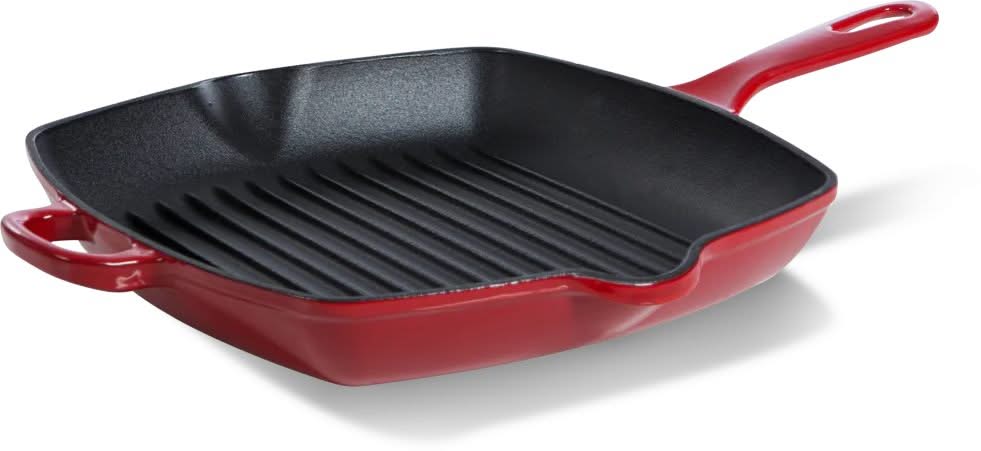 BK Sartén Grill Bourgogne Chili Red Hierro Fundido 26 x 26 cm - revestimiento antiadherente esmaltado