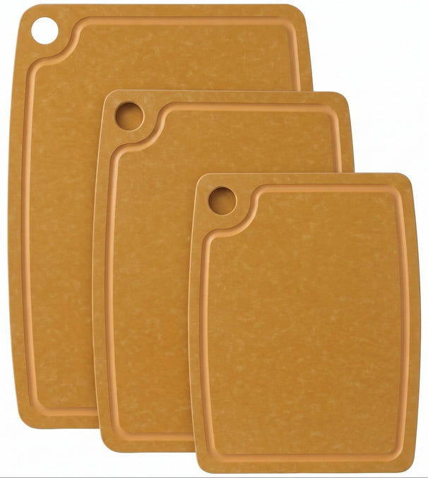 Hendi Set de tablas de cortar antideslizante - apto para lavavajillas - fibra de madera marrón - 3 piezas