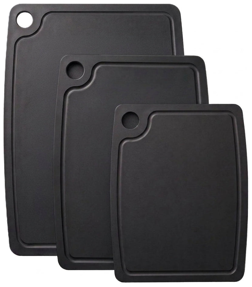 Hendi Set de tablas de cortar antideslizantes - aptas para lavavajillas - fibra de madera negra - 3 piezas