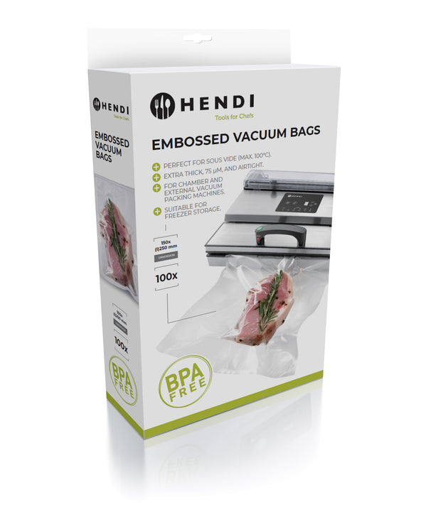Bolsas de vacío con relieve Hendi - Bolsas Sous Vide - 20 x 30 cm - Compatibles con máquinas de vacío FoodSaver - 100 piezas