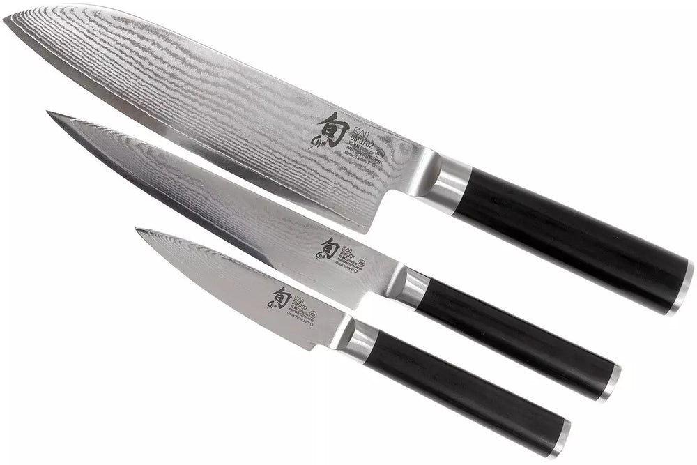 Set de cuchillos Kai Shun Classic - acero damasco de 32 capas - (Cuchillo de oficina + Cuchillo universal + Cuchillo Santoku) 3 piezas - DMS-310