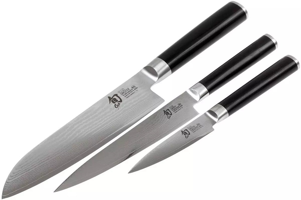 Set de cuchillos Kai Shun Classic - acero damasco de 32 capas - (Cuchillo de oficina + Cuchillo universal + Cuchillo Santoku) 3 piezas - DMS-310